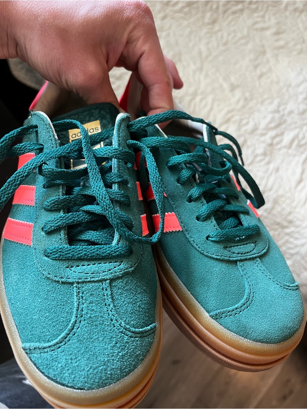 adidas Gazelle Platform Sneakers in Dark Green with Coral Highlights - Picture 4 of 10